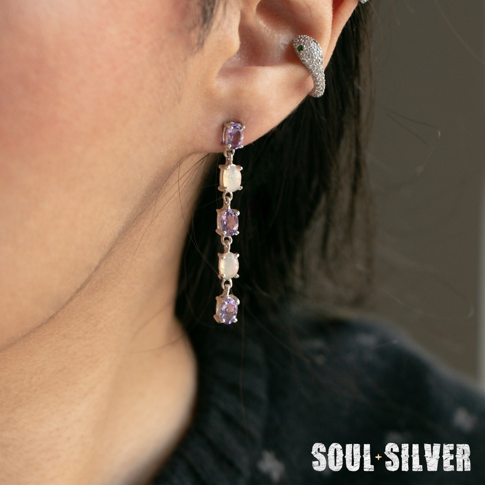 Amethyst and Opal Earrings on sterling silver
